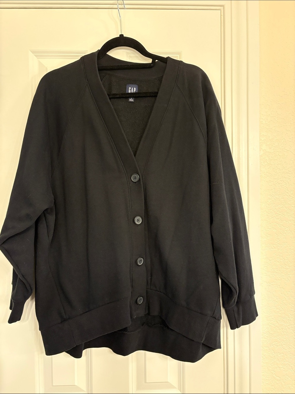 GAP Black V-Neck Button Cardigan Fleece oversized size large black